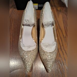 Badgley Mischka Madison II Elegant Glitter Women's Heels Sz 7 Bridal Kitten Heel